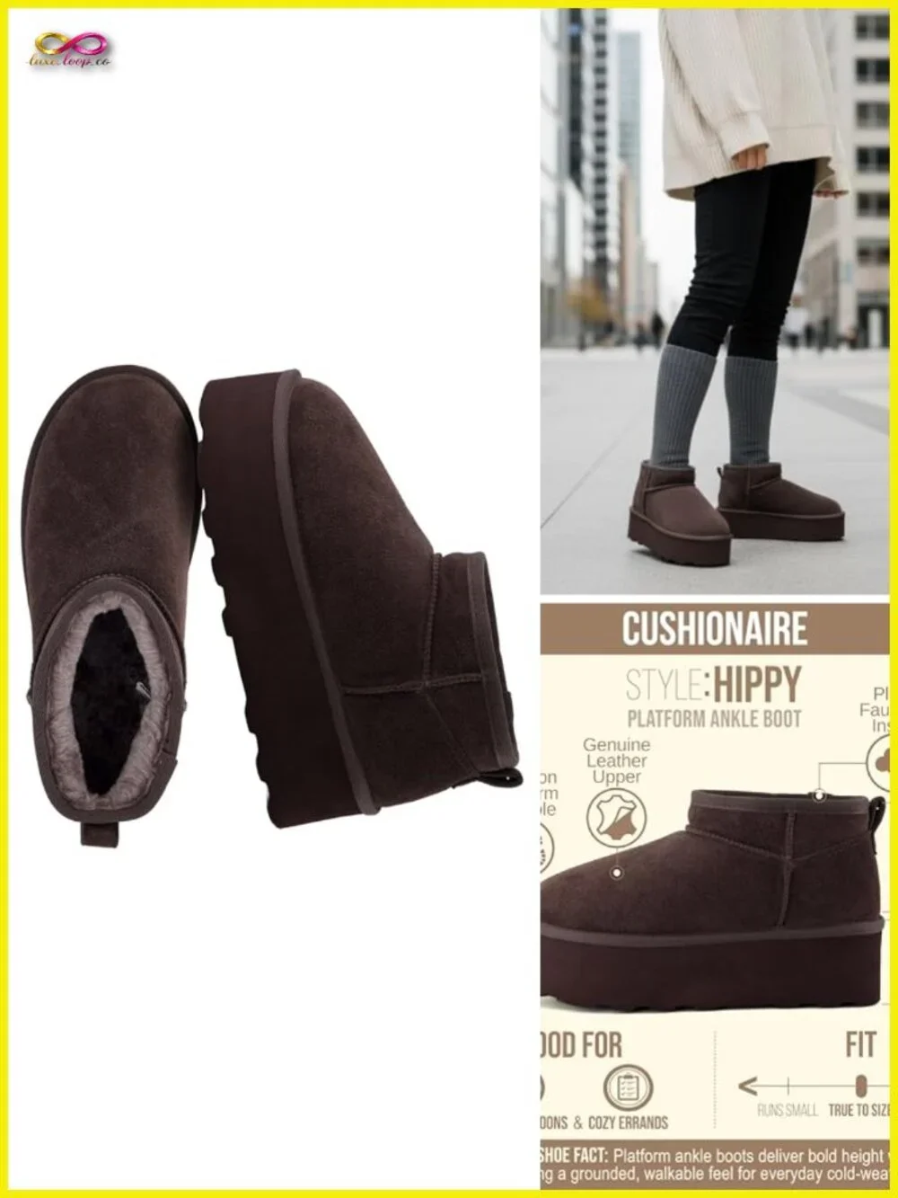Genuine Suede Platform Ankle Boots with Faux Fur Lining, Slip-On Design
